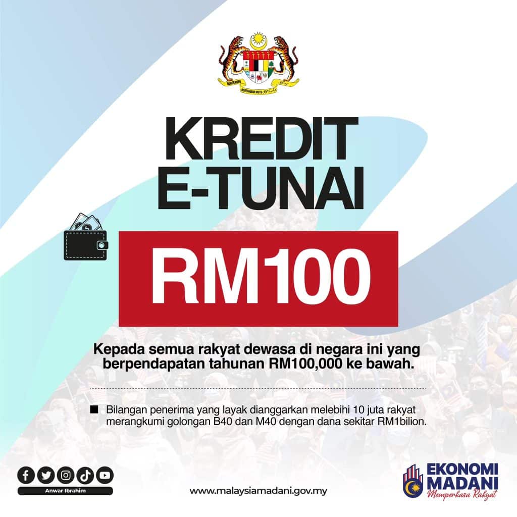 Kredit e-Tunai RM100: Syarat Kelayakan & Tarikh Bayaran 2