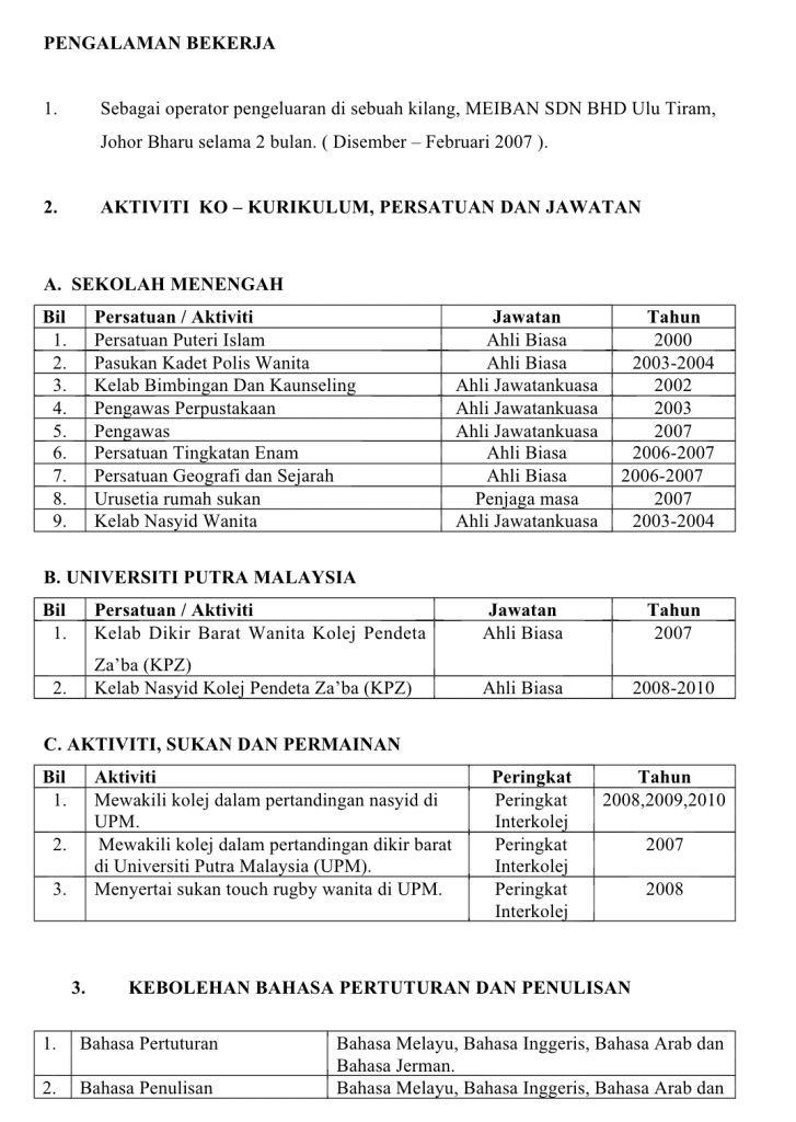 Contoh Resume Mencari Kerja 4